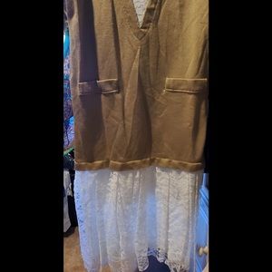 NWT Vintage Nilani Tan knit & lace bottom long dress 9/10